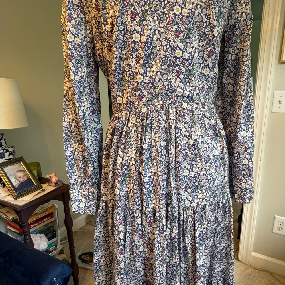 NWT J. Crew Blue Floral Tiered Liberty Long Sleeve Dress-4 - Picture 7 of 7
